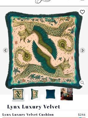 Luxury Velvet Lynx Decorative Pillow - Teal & Cream